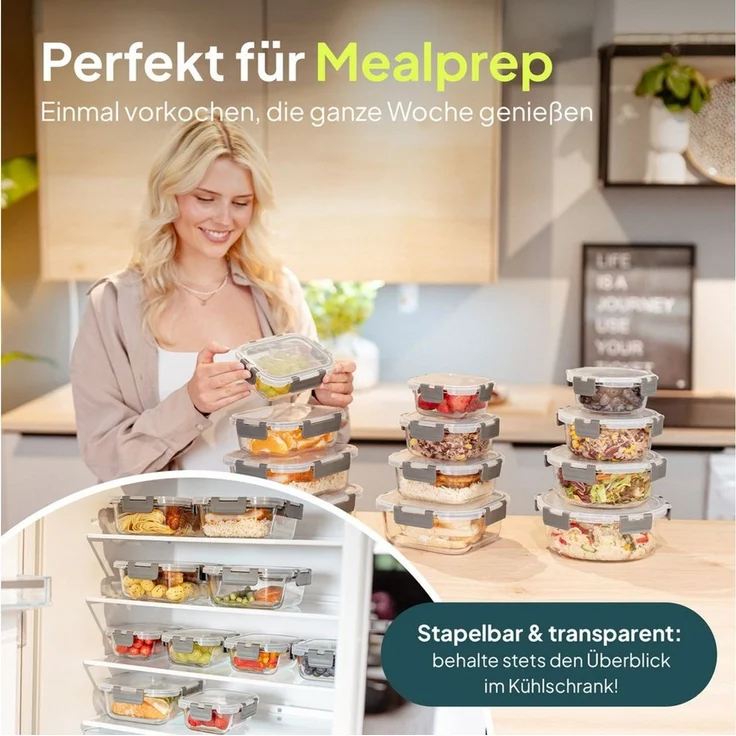 uandu home Frischhaltedose Glasbehälter mit Deckel, Frischhaltedosen Glas mit Deckel, (glasdosen mit deckel set, glas tupper mit deckel, glass food container, frischhaltedosen mit deckel glas, glasdose mit deckel, Borosilikatglas mit Deckel, Meal prep ... – Bild 3