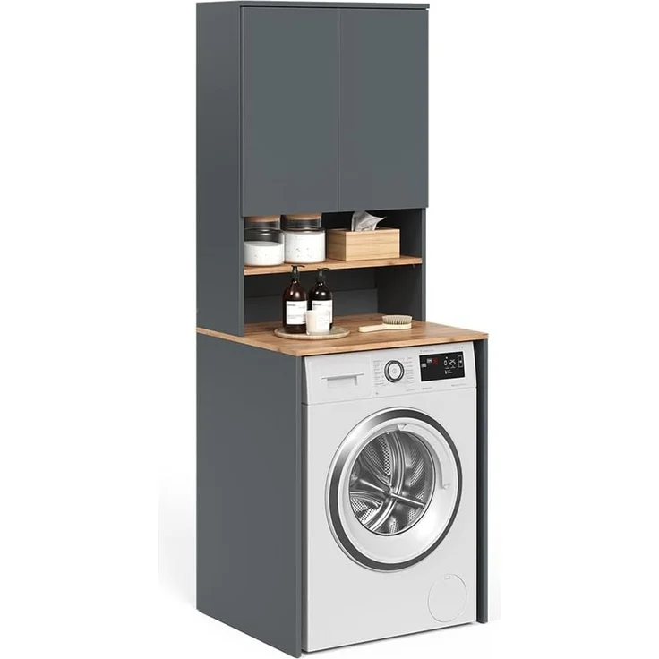 Waschmaschinenschrank Viktor Anthrazit/Goldkraft Eiche 68 x 88.2 cm 2 Teile mit Regal Vicco – Bild 5