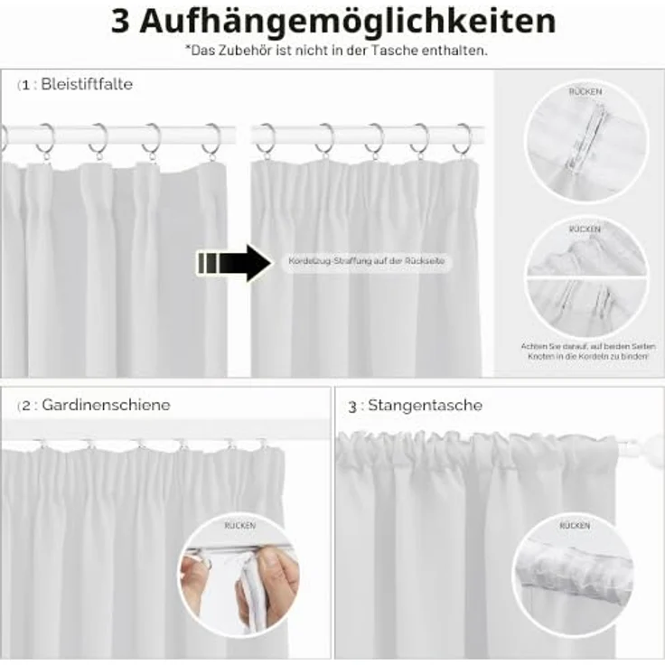 Deconovo Gardinen Wohnzimmer Blickdicht mit Kräuselband Vorhang Silber Grau | 2er Set, H 229 x B 229 cm, Thermogardine Wärmeisolierend, Schlafzimmer Gardinen, Blackout Curtains, UV-schutz, Übergardinen – Bild 3