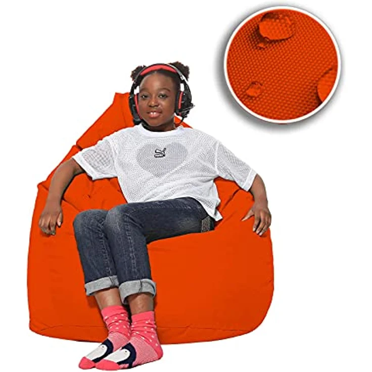 HomeIdeal - Sitzsack XXL Bodenkissen für Erwachsene & Kinder - Geeignet für Gaming oder Entspannen - Indoor wie Outdoor da er Wasserfest ist - mit EPS Perlen, Farbe:Neonorange, Größe:XXL – Bild 8