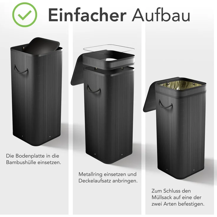 Gelber Sack Ständer aus Bambus I 80L Gelber Sack Behälter mit geruchsdichtem Deckel – Bild 3