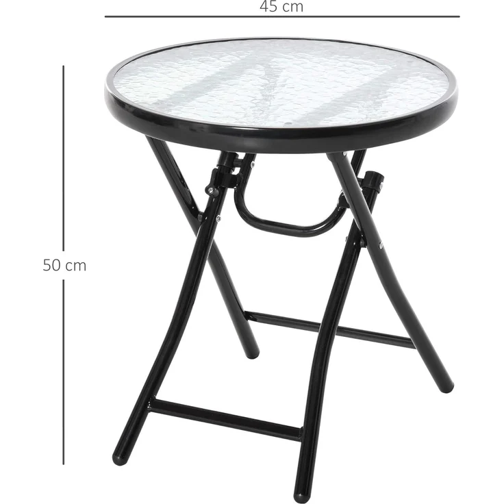 Outsunny Gartentisch Beistelltisch Bistrotisch mit Glasplatte rund klappbar Metall Ø45 schwarz – Bild 3