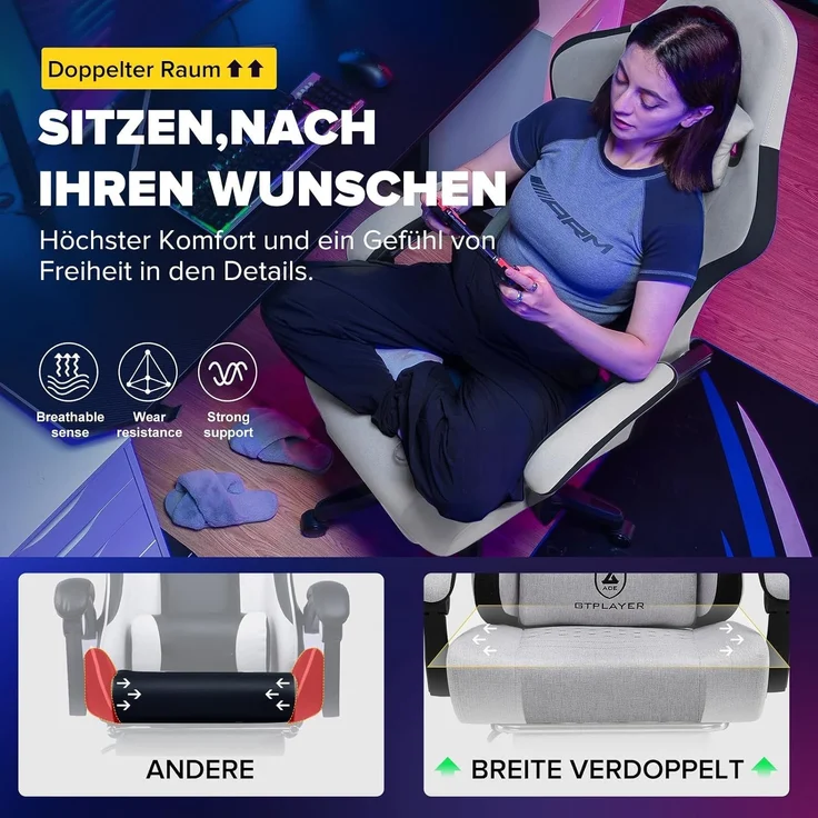 GTPLAYER Gaming-Stuhl, Bürostuhl mit Taschenfederkissen, Armlehnen und Fußstütze, ergonomischer Computerstuhl mit hoher Rückenlehne, mit Lendenwirbelstütze FG – Bild 3