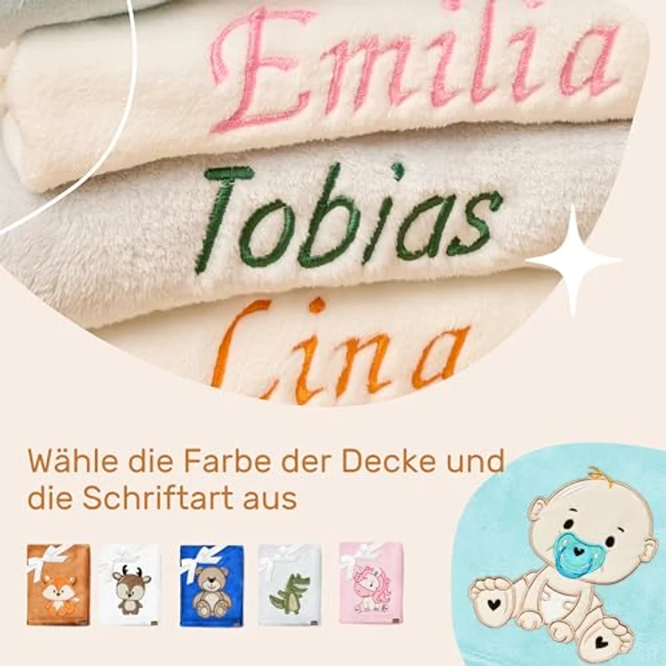 Be Mammy Personalisierte Babydecke mit 3D Applikation Warme Kuscheldecke mit Namen und Geburtsdatum; Perfektes Baby Geschenk; Blanket; Krabbeldecke BE20-280 (Puderblau - Junge) – Bild 5