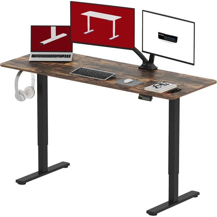 SANODESK Höhenverstellbarer Schreibtisch 140x60 cm, Schreibtisch Höhenverstellbar Elektrisch Ergonomischer Steh-Sitz Tisch Computertisch mit Memory-Funktion(Braun) – Bild 1