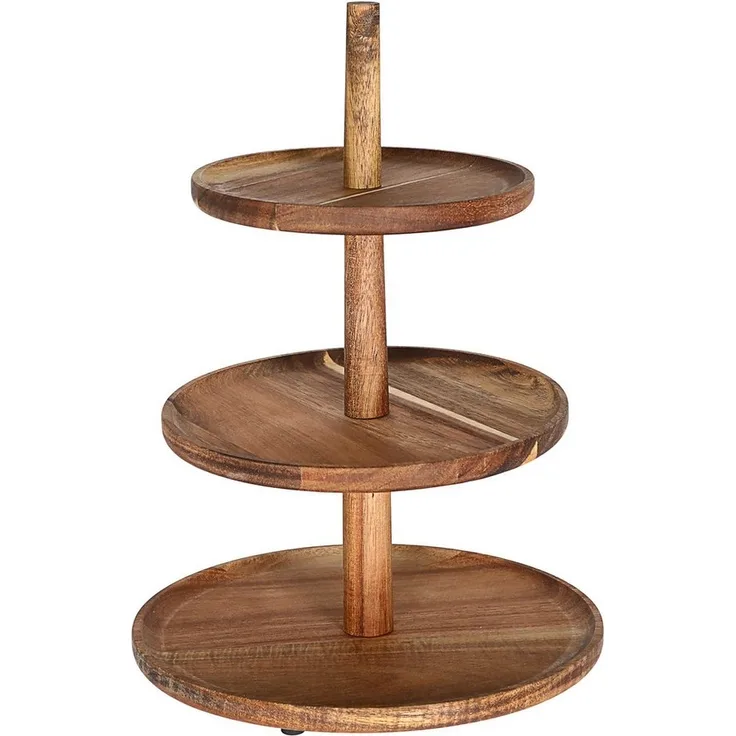 CEPEWA Dekoetagere Etagere Holz 3 Etagen 26x35cm Akazienholz braun Servierplatte Teller