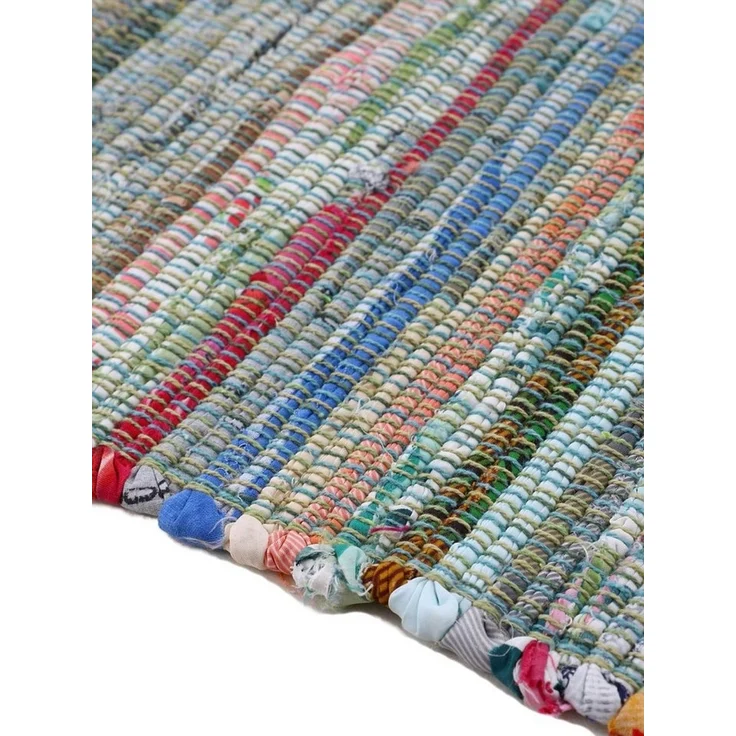 carpetfine 'Kelim Chindi' Teppich, Wendeteppich, rechteckig, Höhe: 6 mm, handgewebt, mit Fransen, Grün, 75x200 cm – Bild 4
