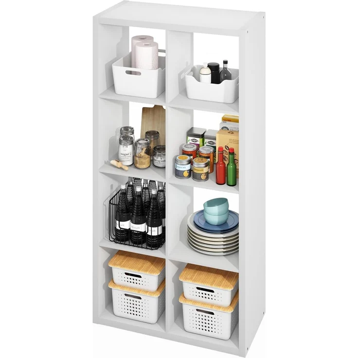 Furinno HERMITE Kücheninsel, 8-Würfel Kaffeebar, extra Dickes Küchenspeicherregal, Bäckerregal, für Vorratsorganizer und Aufbewahrung, Küchenorganisation, Weiß