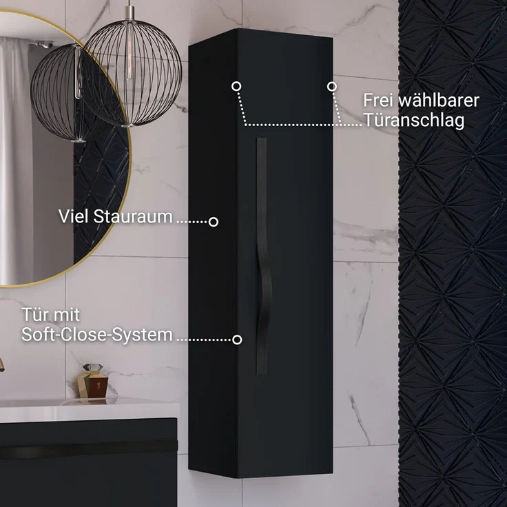 BADEDU FILS Hochschrank 33 cm breit, Schwarz, Griff Schwarz – Bild 4
