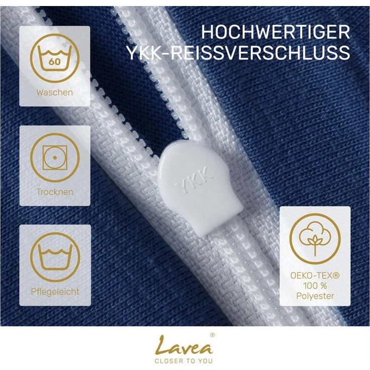 Lavea Kissenbezug 2er Set Kissenhülle Jersey, 100% Baumwolle, Kissenbezüge, (2 Stück), allergikerfreundlich - sicherer YKK-Reißverschluss - waschbar 60°C – Bild 3