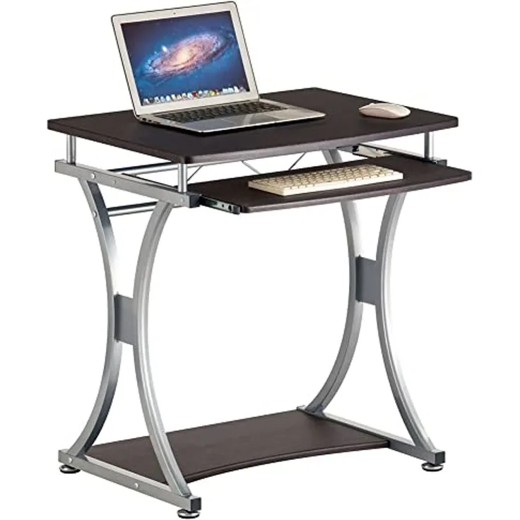 BAKAJI Schreibtisch mit ausziehbarem Tastaturständer und Ablage für den Arbeitsplatz, Computer, aus Metall und MDF-Holz, Einrichtung, Zuhause, Büro, Kinderzimmer, modernes Design, kompakt, Farbe Braun