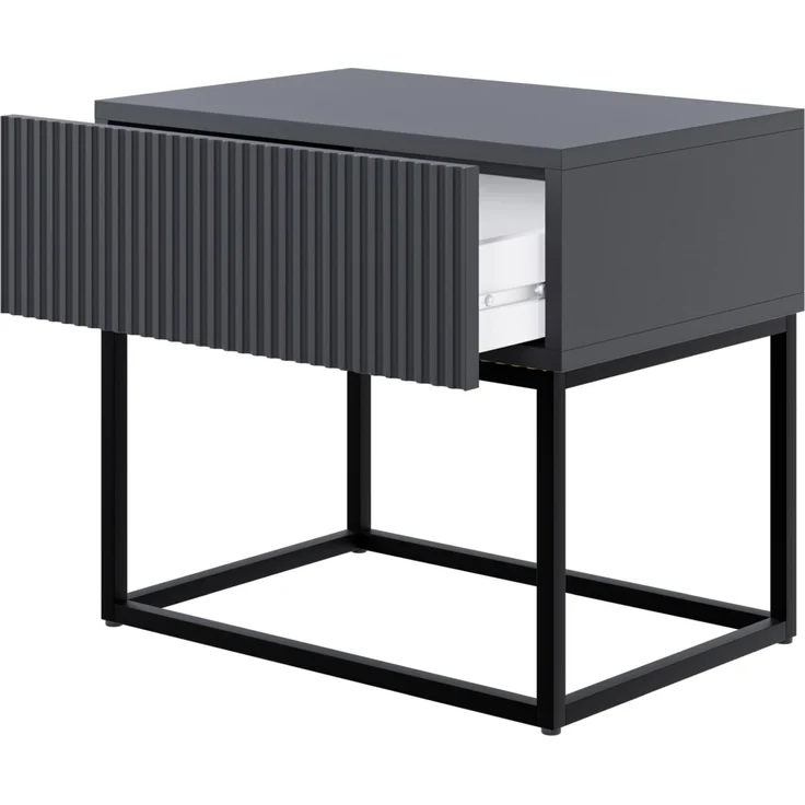 Selsey 'Veldio' Nachttisch mit Schublade, schwarz mit Metallgestell, ca. 44 x 50 x 36 cm – Bild 4