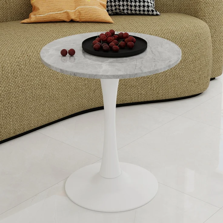 Novelux Runder Esstisch 70cm Marmor-Optik Weiß, Mid-Century Modern Küchentisch für 2-4 Personen, Kaffeetisch mit MDF-Platte & Metallgestell – Bild 9