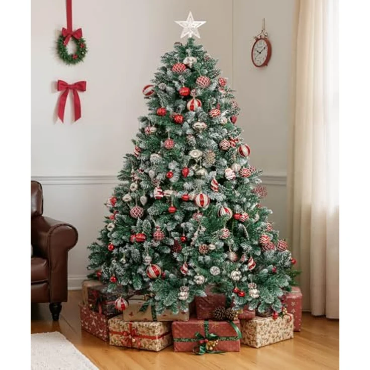 Yorbay Künstlicher Weihnachtsbaum Künstlicher Tannenbaum mit Schnee, Kiefernzapfen, mit Ständer, Weihnachtsbaum Christbaum für Weihnachten-Dekoration – Bild 6