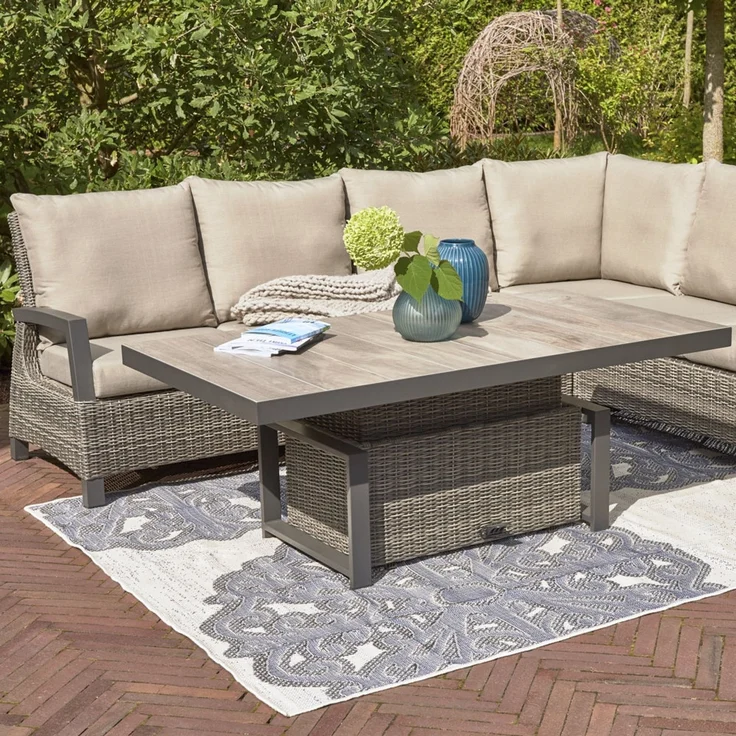 Corido Modul Mitte Gestell Alu matt-anthrazit, Gardino®-Geflecht charcoal grey, mit Sitz- u. Rückenkissen taupe meliert – Bild 4