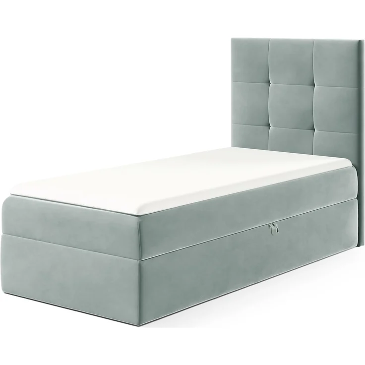 MEBLINI Kinderbett mit Bettkasten MINO 2 90x200 Rechts – H3/Blaugrau Samt Gepolstert Einzelbett mit Matratze - Polsterbett mit Stauraum - Bett mit Kopfteil – Stauraumbett – Bild 1