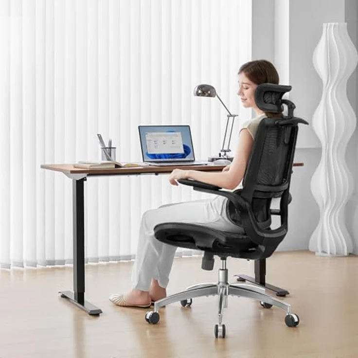 SIHOO M59AS Ergonomischer Bürostuhl mit Doppelsitzlehnen, adaptiver Lendenwirbelstütze und 3D-koordinierbaren, hochklappbaren Armlehnen, Mesh-Schreibtischstuhl für das Homeoffice (Schwarz) – Bild 2