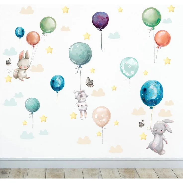 Sunnywall Wandtattoo Ballon Hasen Wandsticker Wandtattoo (3 St), konturgeschnitten