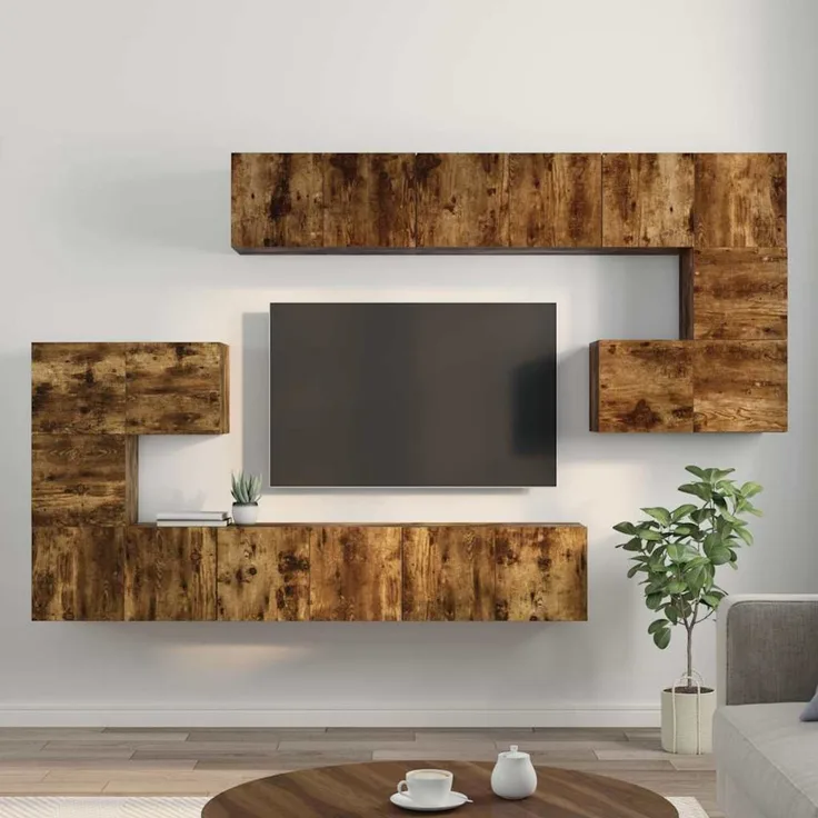 10-tlg. TV-Lowboard,TV-Schrank Räuchereiche Holzwerkstoff