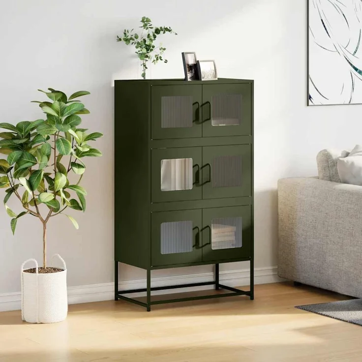 Highboard, BuffetSchrank, Büroschrank Olivgrün 68 x 39 x 123 cm Stahl – Bild 4