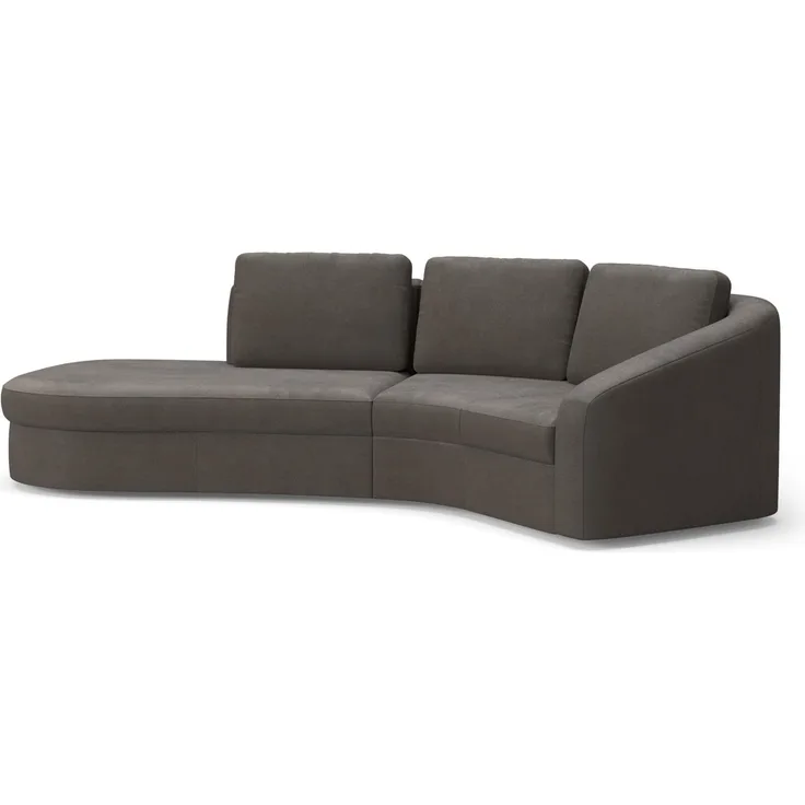 Cavadore Ecksofa Jawa / Bodennahe Eckcouch mit Element 1-sitzig und Trapezecke halbrund (60 Grad) / 266 x 88 x 230 / Flachgewebe, Dunkelbraun