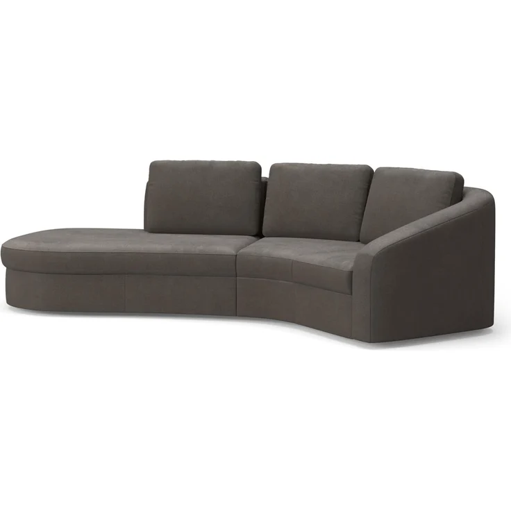 Cavadore Ecksofa Jawa / Bodennahe Eckcouch mit Element 1-sitzig und Trapezecke halbrund (60 Grad) / 266 x 88 x 230 / Flachgewebe, Dunkelbraun
