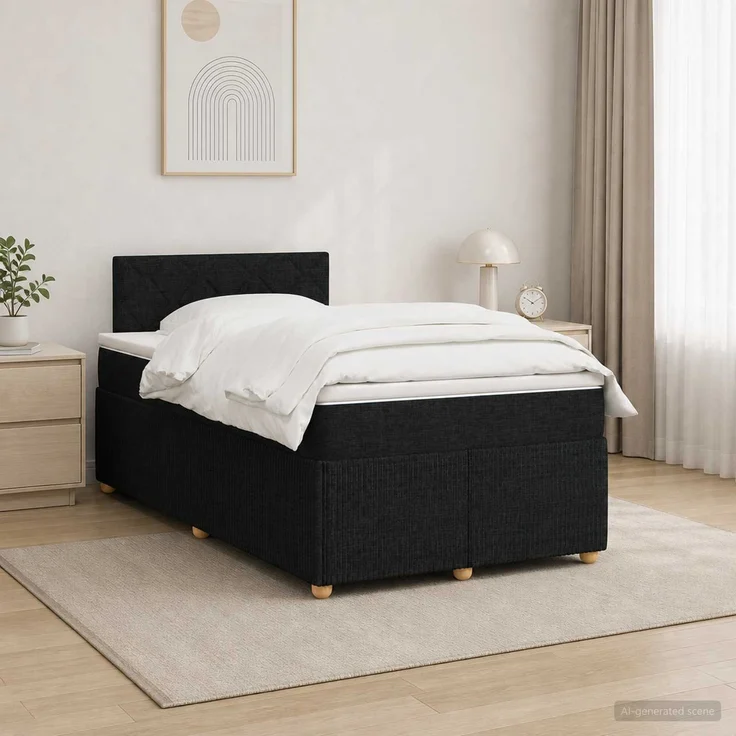 vidaXL Boxspringbett mit Matratze Schwarz 120 x 190 cm Stoff 3451428 – Bild 1