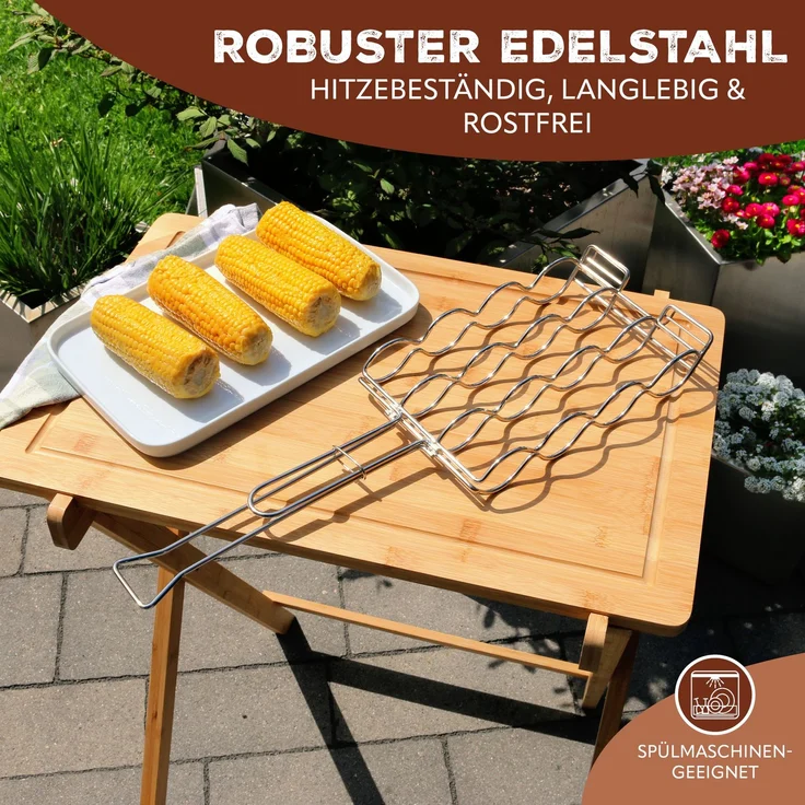 Maiskolben-Grillhalter für 4 Maiskolben / Edelstahl / 3 Größen einstellbar / ca. 55 x 17,5 cm – Bild 6