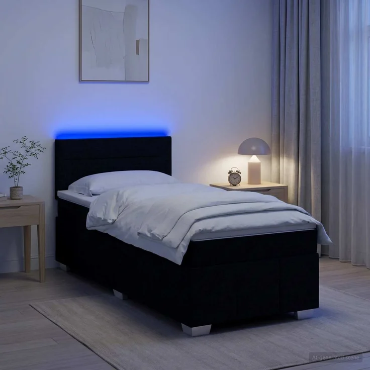 vidaXL Boxspringbett mit Matratze Schwarz 90 x 200 cm Stoff 3452581 – Bild 1