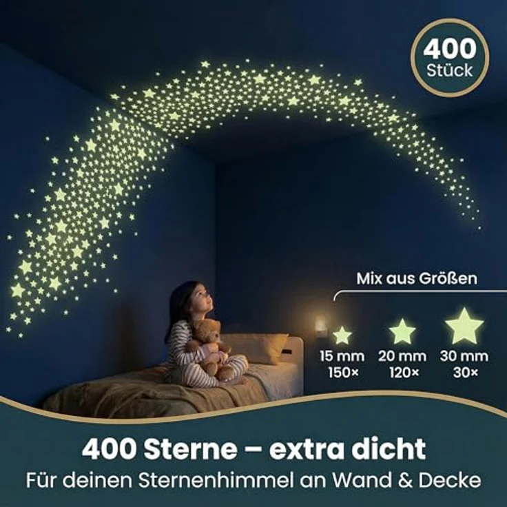 Homery Sternenhimmel 400 Leuchtsterne selbstklebend mit starker Leuchtkraft, fluoreszierende Leuchtsterne Wandtattoo & Wanddeko Aufkleber für Baby, Kinder oder Schlafzimmer (Leuchtsterne) – Bild 7