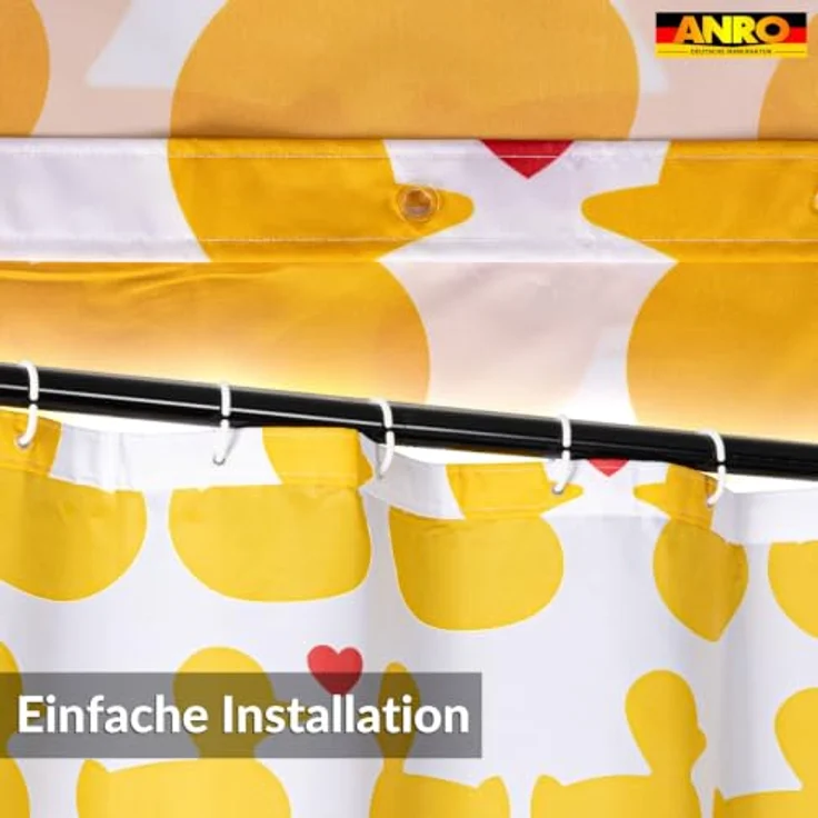 ANRO Duschvorhang FASTY Ente Anti-Schimmel Polyester Badezimmervorhang Bad-Stoff Breite 120 cm (Packung, 1-tlg, Duschvorhang inkl. Aufhängeringe), robuster Vorhang Stangenaufhängung 120x200cm Modern Gelb – Bild 3