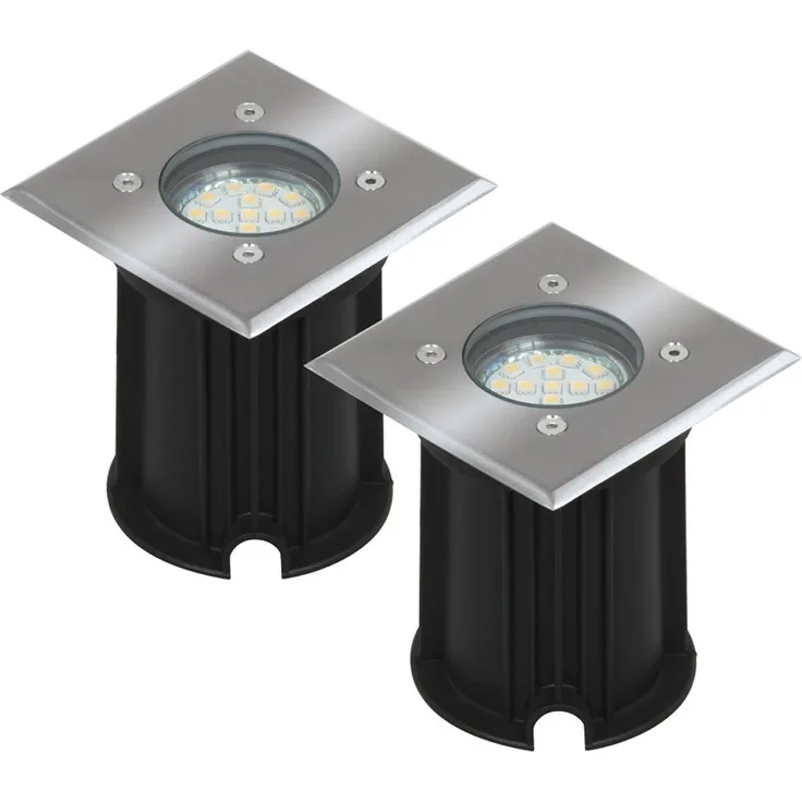 2er-Set LED-Bodeneinbaustrahler Outdoor, eckig, befahrbar, max 800 kg Last, IP65