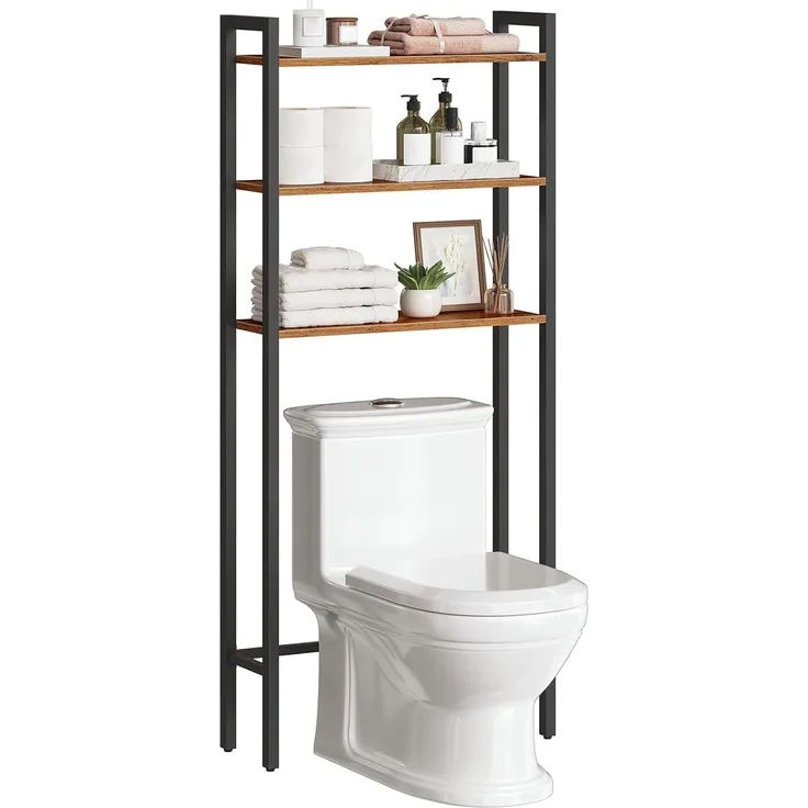 HOOBRO Toilettenregal, Badezimmerregal mit 3 Ablagen, industrielles Multifunktionsregal im Retro-Stil, platzsparend, leicht zu montieren, Dunkelbraun EBF41TS01