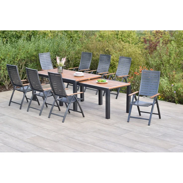 Tinos Gartenmöbel Set 9tlg, Klappsessel & Flex Ausziehtisch – Bild 1