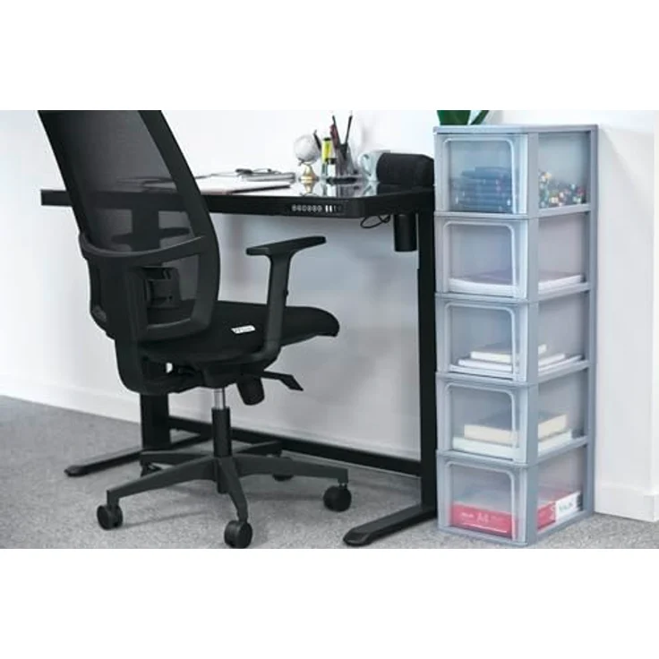 Iris Ohyama, Kunststoff Schubladenbox mit 5 tiefen Schubladen, Grau, Easy-Pull-System, A4, A5 & A6 Format, Schreibtisch Organizer für Büro, Schule, Schreibwaren, BPA-frei, Schubladenschrank, OCH-2500 – Bild 5