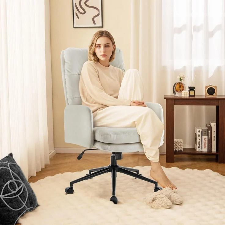 Schminktisch Stuhl mit Rollen Bürostuhl Ergonomisch Beige – Bild 4