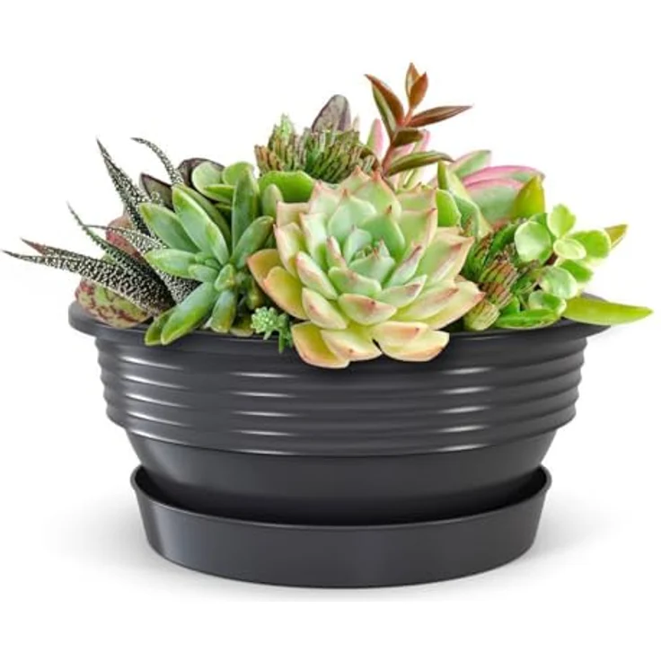 Plastard Pflanzschale 3er, 5er Set Blumenschale verschied. Größen Pflanzgefäß aus Kunststoff (Set, 3 St, Pflanzschale mit Untersetzer), UV-beständig, witterungsbeständig, Optionale Drainagelöcher – Bild 3