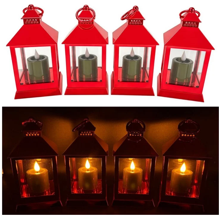 Online-Fuchs LED Laterne - 4er Set Deko Laternen mit LED-Kerzen und 6-Stunden Timerfunktion, mit realistischer Kerzenflamme, warmweiße Beleuchtung, glänzender Shiny-Look - aus Kunststoff gefertigt – Bild 1