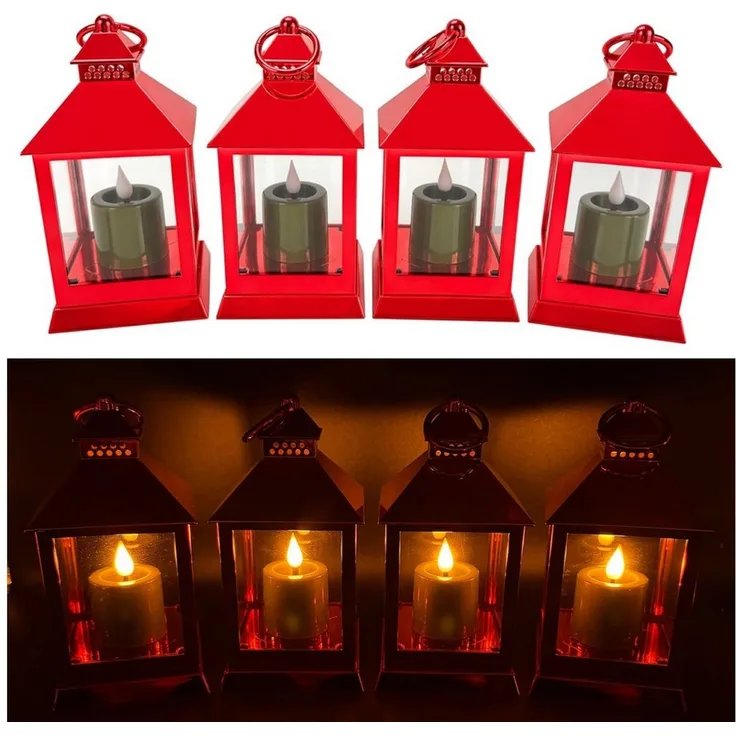 Online-Fuchs LED Laterne - 4er Set Deko Laternen mit LED-Kerzen und 6-Stunden Timerfunktion, mit realistischer Kerzenflamme, warmweiße Beleuchtung, glänzender Shiny-Look - aus Kunststoff gefertigt