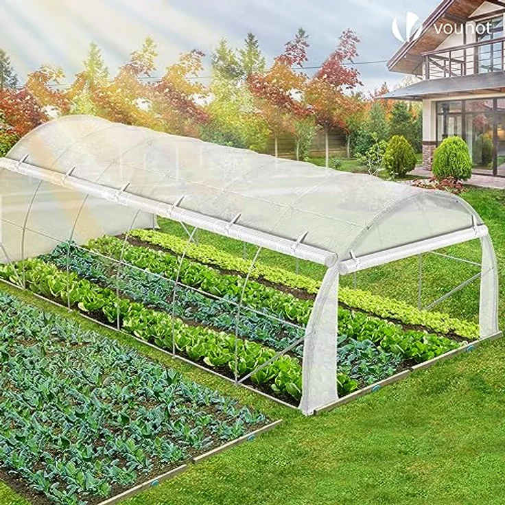VOUNOT® Gewächshaus Foliengewächshaus, Seitenwände Aufrollbar Winterfest, Tomatenhaus Folientunnel, 6 x 3 x 2 m 18m², Weiß – Bild 3