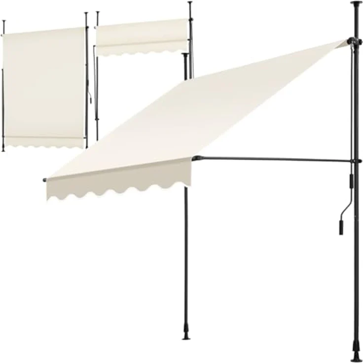 tectake® Klemmmarkise mit Handkurbel, Balkon Markise ohne Bohren, Markise höhenverstellbar, UV-beständig, wasserabweisend, Terrassenüberdachung, Sonnenschutz Terrasse & Balkon, Breite 150 cm - beige – Bild 2