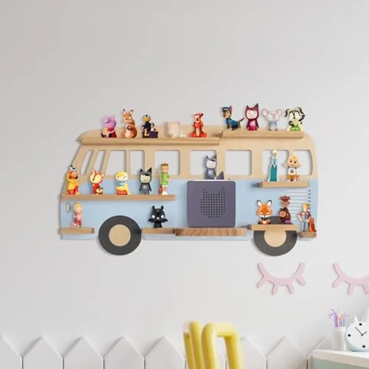 Todeco Tonie-Regal für Toniebox Hörfiguren, Magnetische Aufbewahrung für 20-25 Tonie, Perfekte Tonie Aufbewahrung im Kinderzimmer für Mädchen & Jungen, Bus blau