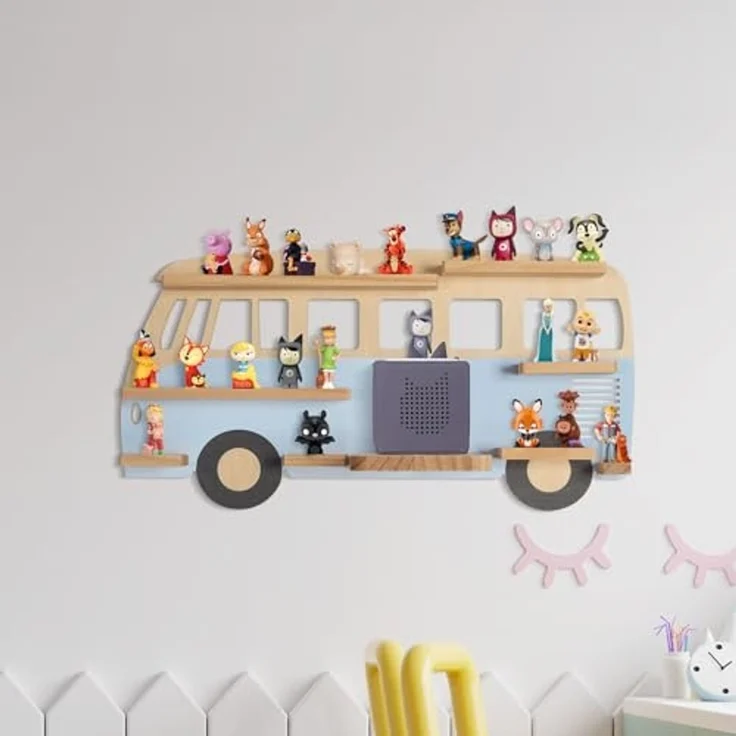 Todeco Tonie-Regal für Toniebox Hörfiguren, Magnetische Aufbewahrung für 20-25 Tonie, Perfekte Tonie Aufbewahrung im Kinderzimmer für Mädchen & Jungen, Bus blau – Bild 1