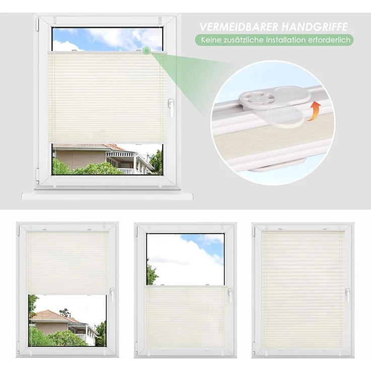 bobodeco Plissee ohne Bohren Klemmfix Faltrollo Jalousie Beige 100x200 cm (BxH), Plisseerollo Sichtschutz und Sonnenschutz Blickdicht Easyfix lichtdurchlässig Rollo für Fenster & Tür – Bild 5