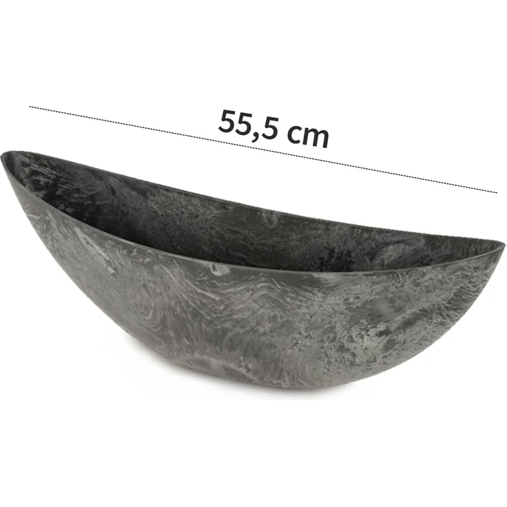 Ovale Pflanzschale für draußen - große Schiff Deko-Schale in schwarzer Stein-Optik als Blumen-Topf Pflanztopf - 55 cm Jardiniere für Garten Balkon oder Friedhof als Grab-Schmuck – Bild 2