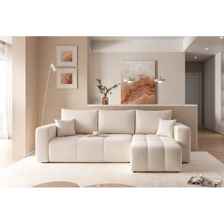 yourhouse24 Ecksofa PEDRO L – Samt-Optik, Schlaffunktion & Bettkasten, mit Schlaffunktion und Bettkasten, Seite universal – Bild 1