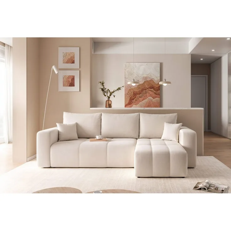 yourhouse24 Ecksofa PEDRO L – Samt-Optik, Schlaffunktion & Bettkasten, mit Schlaffunktion und Bettkasten, Seite universal