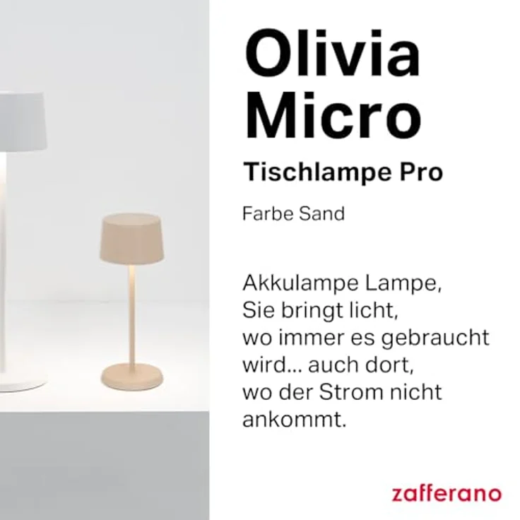 Zafferano, Olivia Micro Lampe, Kabellose, Wiederaufladbare Tischlampe mit Touch Control, Auch für den Außenbereich Geeignet, Dimmer, 2200-3000 K, Höhe 20 cm, Farbe Sand – Bild 2