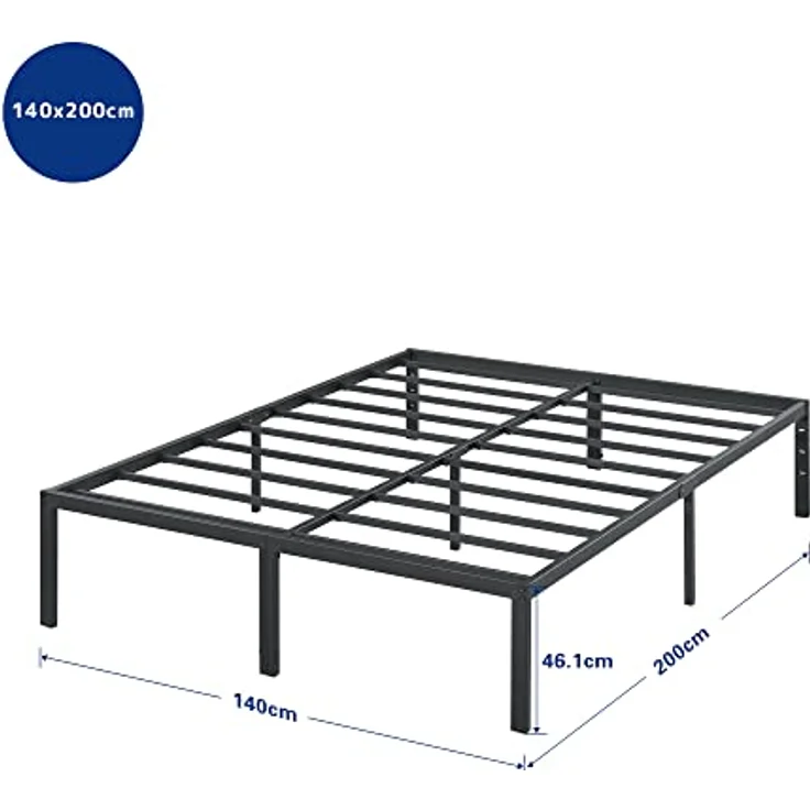 Olee sleep 45cm Stabiler Stahlbett / Stahl-Lattenrost / Anti-Rutsch-Unterstützung / Matratzenunterbau / Metallbett / Bettrahmen / Bett / 140x200 cm / Full / Schwarz / Metall – Bild 4