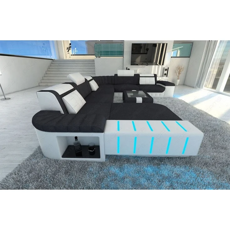 Mega Stoff-Wohnlandschaft Bellagio XXL mit LED - Mikrofaserstoff - Dunkelgrau-Weiß - Links – Bild 2